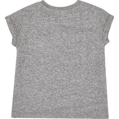 Mini girls grey floral print T-shirt